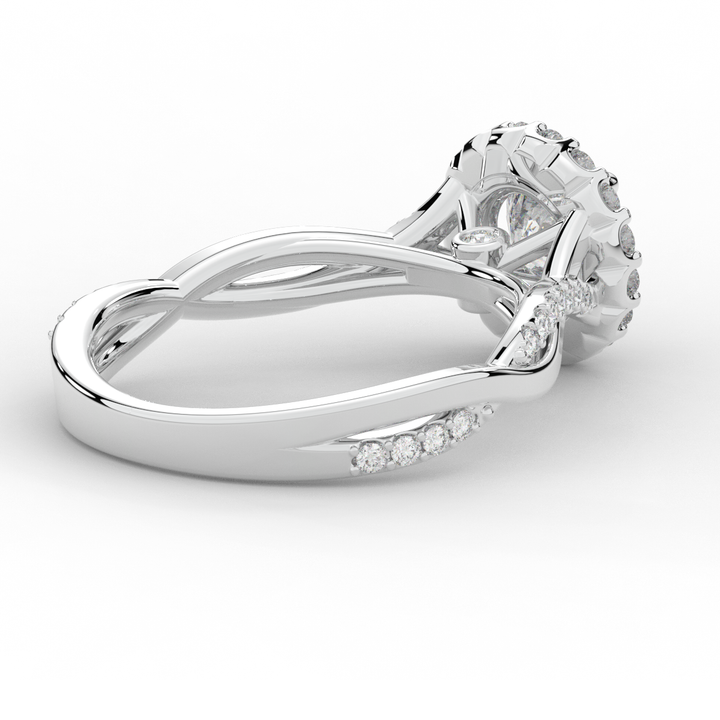 1.35CT.TW ROUND LAB DIAMOND HALO TWIST BAND ENGAGEMENT RING - Nazarelle
