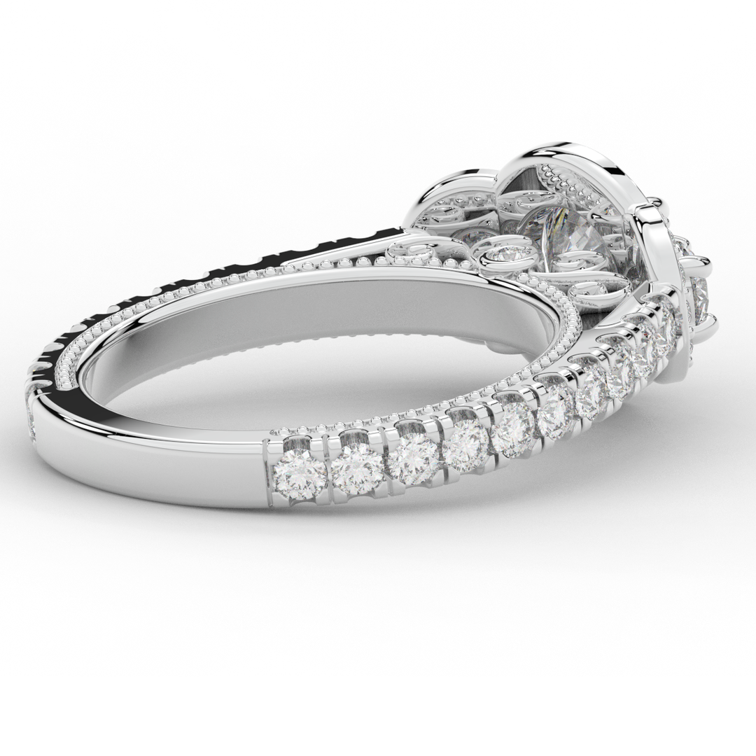 2.15CT.TW ROUND LAB DIAMOND 3 STONE HALO ENGAGEMENT RING - Nazarelle