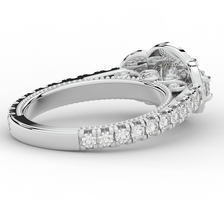 2.15CT.TW ROUND LAB DIAMOND 3 STONE HALO ENGAGEMENT RING - Nazarelle