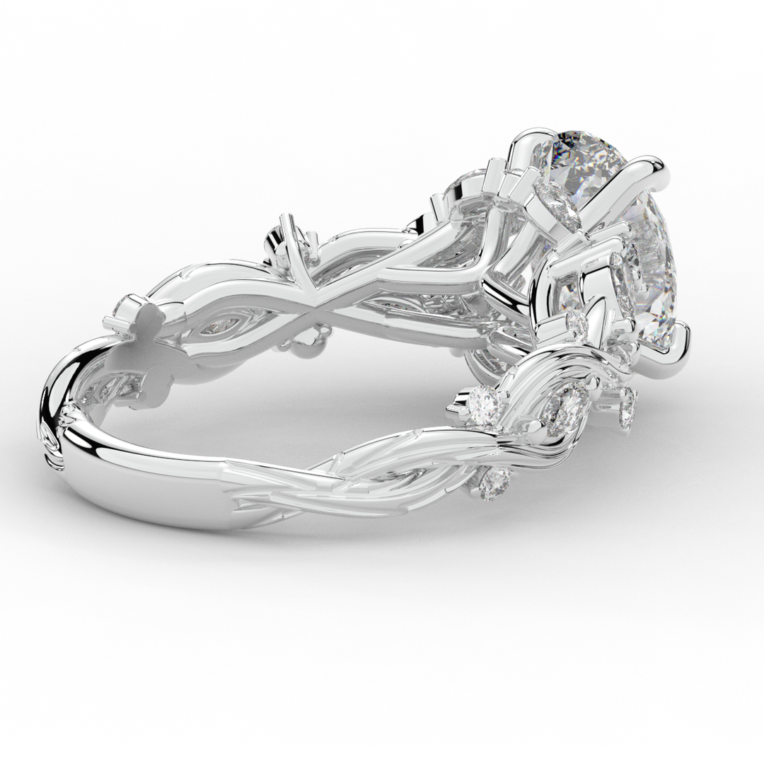 2.60CT.TW OVAL LAB DIAMOND STYLIZED VINE AND TREE BARK FINISH ENGAGEMENT RING - Nazarelle