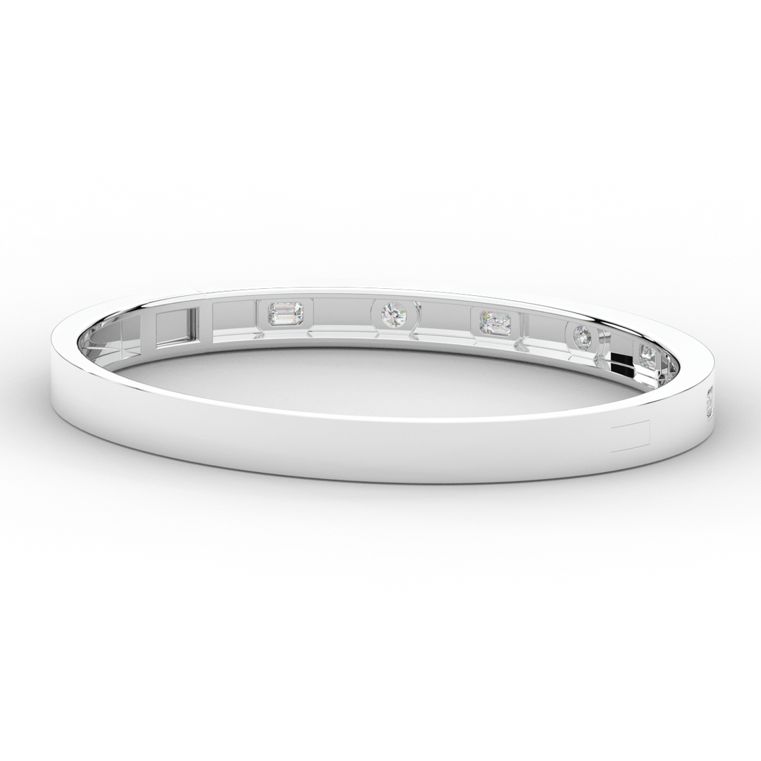 1.00CT.TW ROUND AND EMERALD CUT LAB DIAMOND BEZEL SET BANGLE - Nazarelle