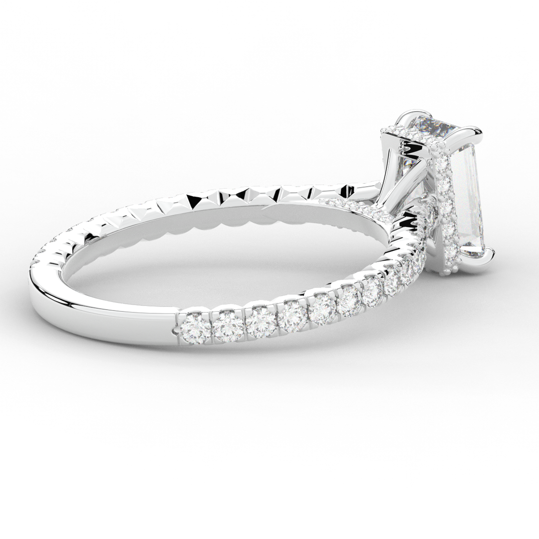2.10CT.TW EMERALD CUT LAB DIAMOND UNDERHALO SOLITAIRE ENGAGEMENT RING - Nazarelle
