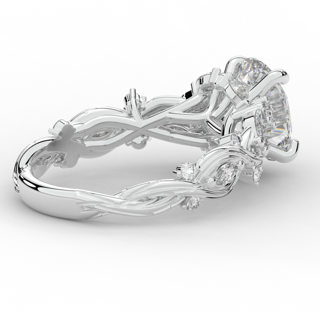 2.60CT.TW OVAL LAB DIAMOND STYLIZED VINE AND TREE BARK FINISH ENGAGEMENT RING - Nazarelle