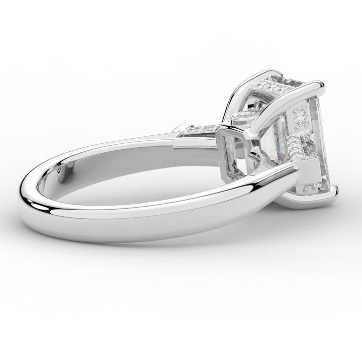3.45CT.TW EMERALD CUT LAB DIAMOND 3 STONE ENGAGEMENT RING - Nazarelle
