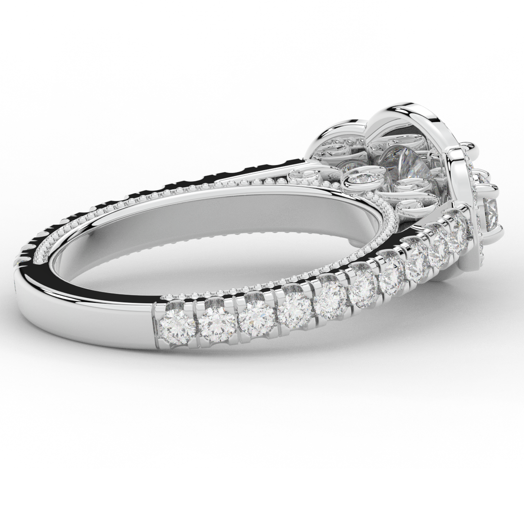 2.15CT.TW ROUND LAB DIAMOND 3 STONE HALO ENGAGEMENT RING - Nazarelle