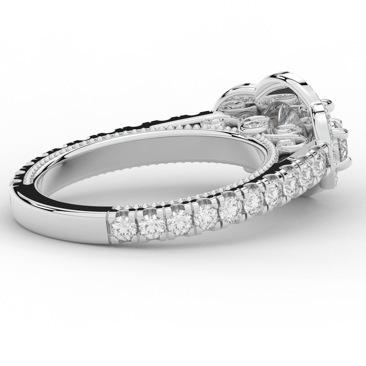 2.15CT.TW ROUND LAB DIAMOND 3 STONE HALO ENGAGEMENT RING - Nazarelle