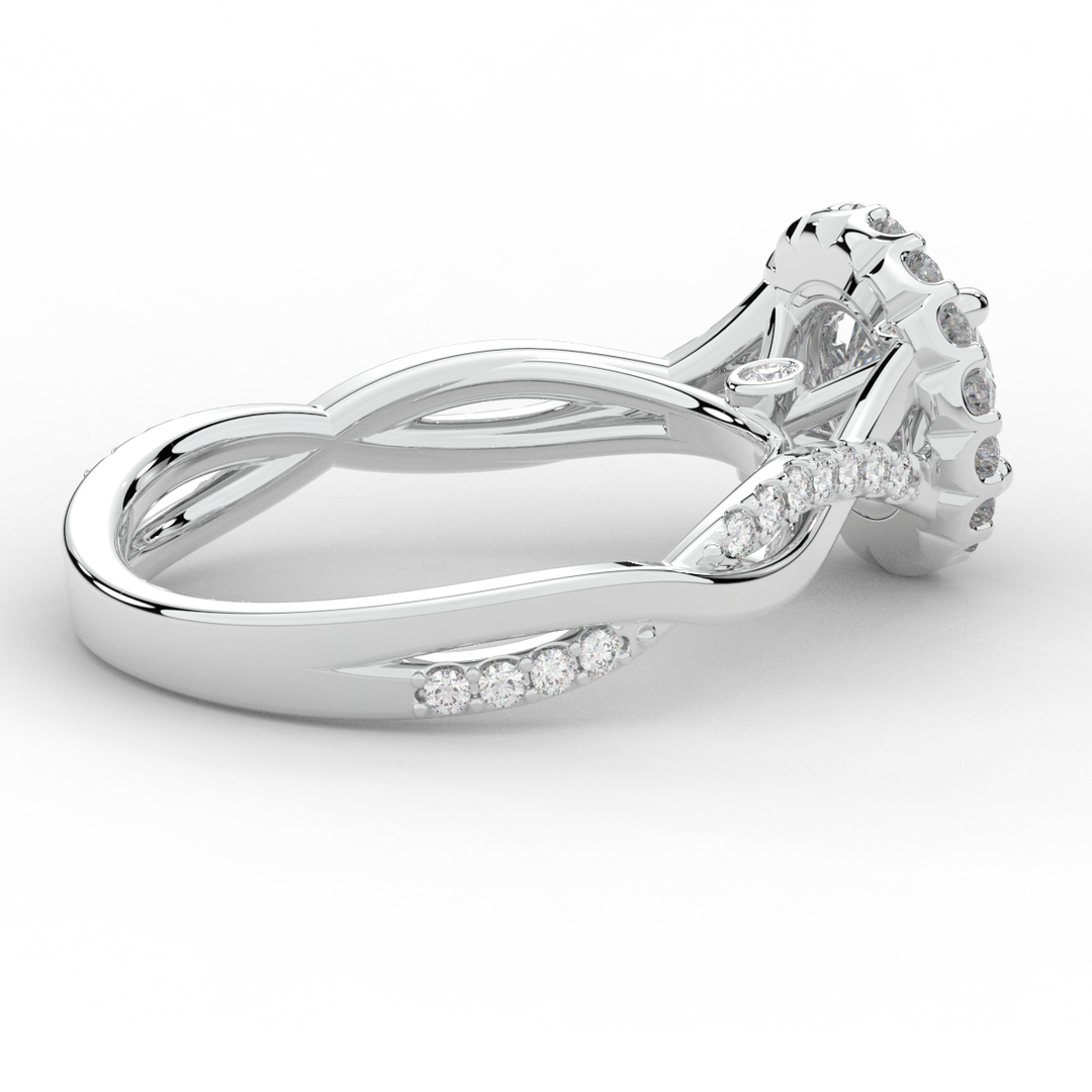 1.35CT.TW ROUND LAB DIAMOND HALO TWIST BAND ENGAGEMENT RING - Nazarelle