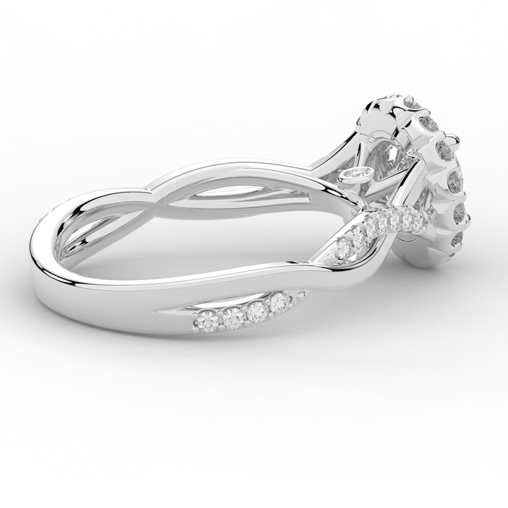 1.35CT.TW ROUND LAB DIAMOND HALO TWIST BAND ENGAGEMENT RING - Nazarelle
