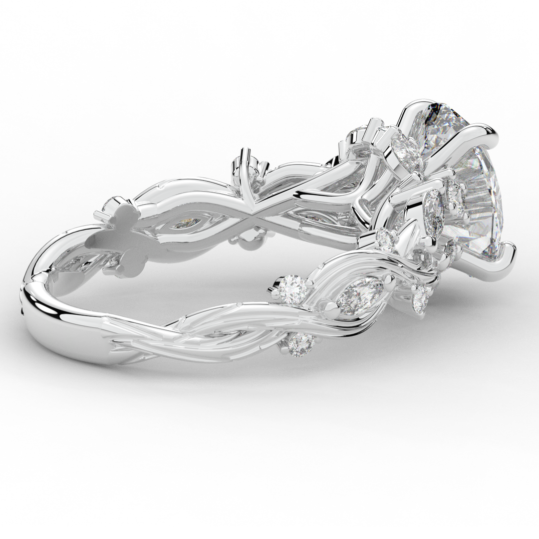 2.60CT.TW OVAL LAB DIAMOND STYLIZED VINE AND TREE BARK FINISH ENGAGEMENT RING - Nazarelle