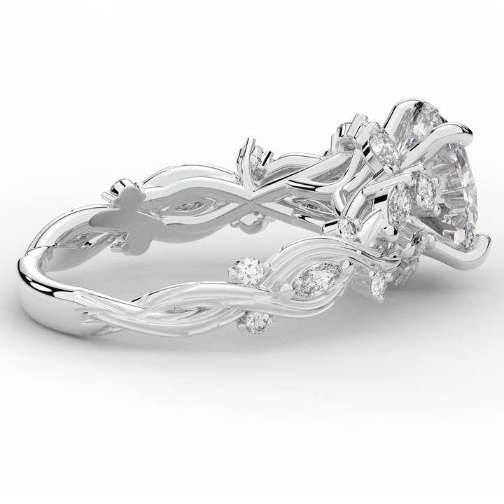 2.60CT.TW OVAL LAB DIAMOND STYLIZED VINE AND TREE BARK FINISH ENGAGEMENT RING - Nazarelle