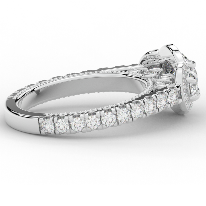 2.15CT.TW ROUND LAB DIAMOND 3 STONE HALO ENGAGEMENT RING - Nazarelle