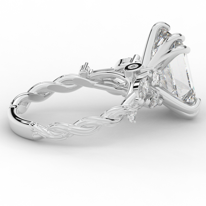 5.30CT.TW EMERALD CUT LAB DIAMOND STYLIZED VINE AND TREE BARK FINISH ENGAGEMENT RING - Nazarelle