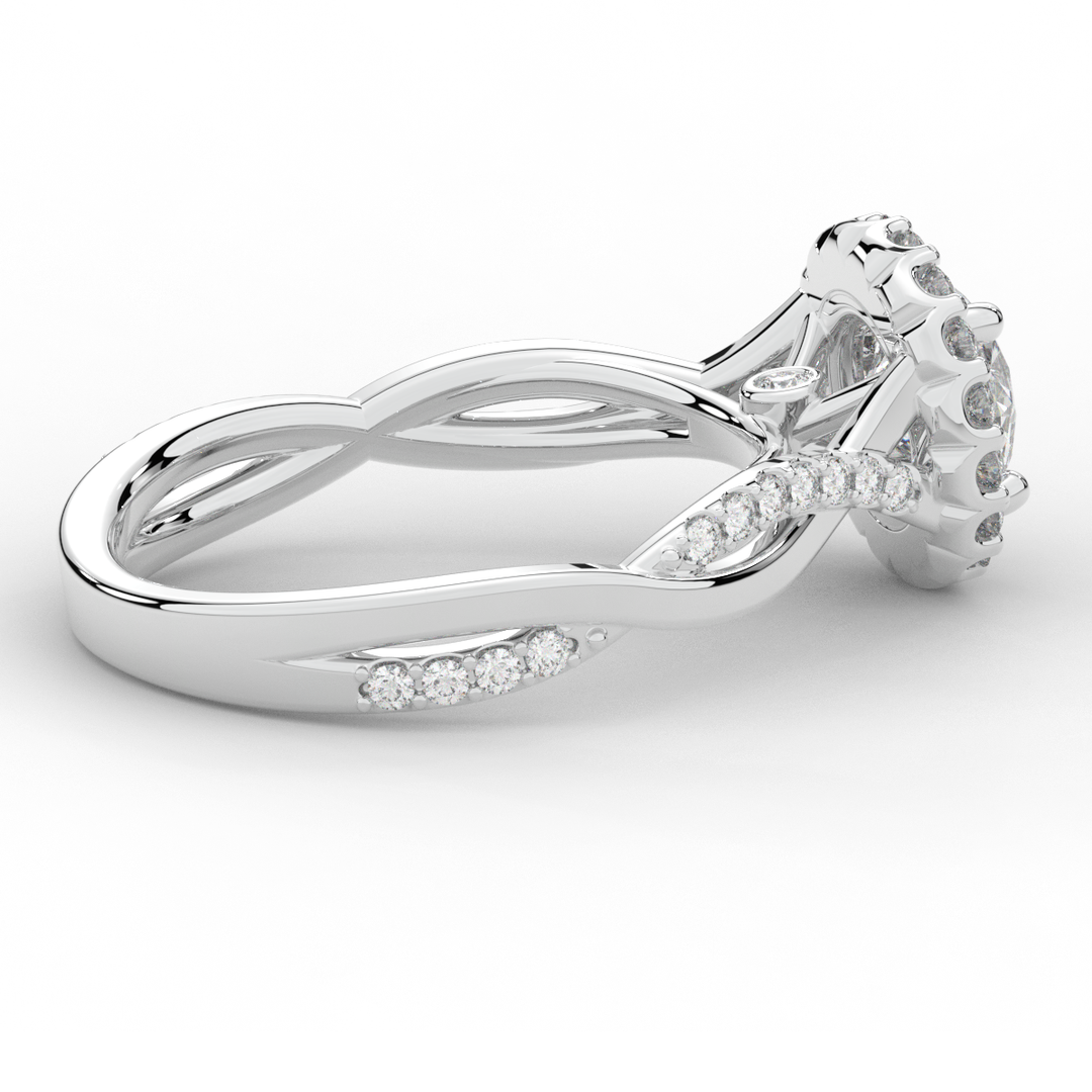 1.35CT.TW ROUND LAB DIAMOND HALO TWIST BAND ENGAGEMENT RING - Nazarelle