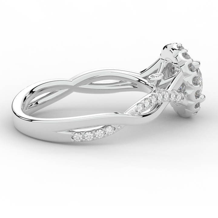 1.35CT.TW ROUND LAB DIAMOND HALO TWIST BAND ENGAGEMENT RING - Nazarelle