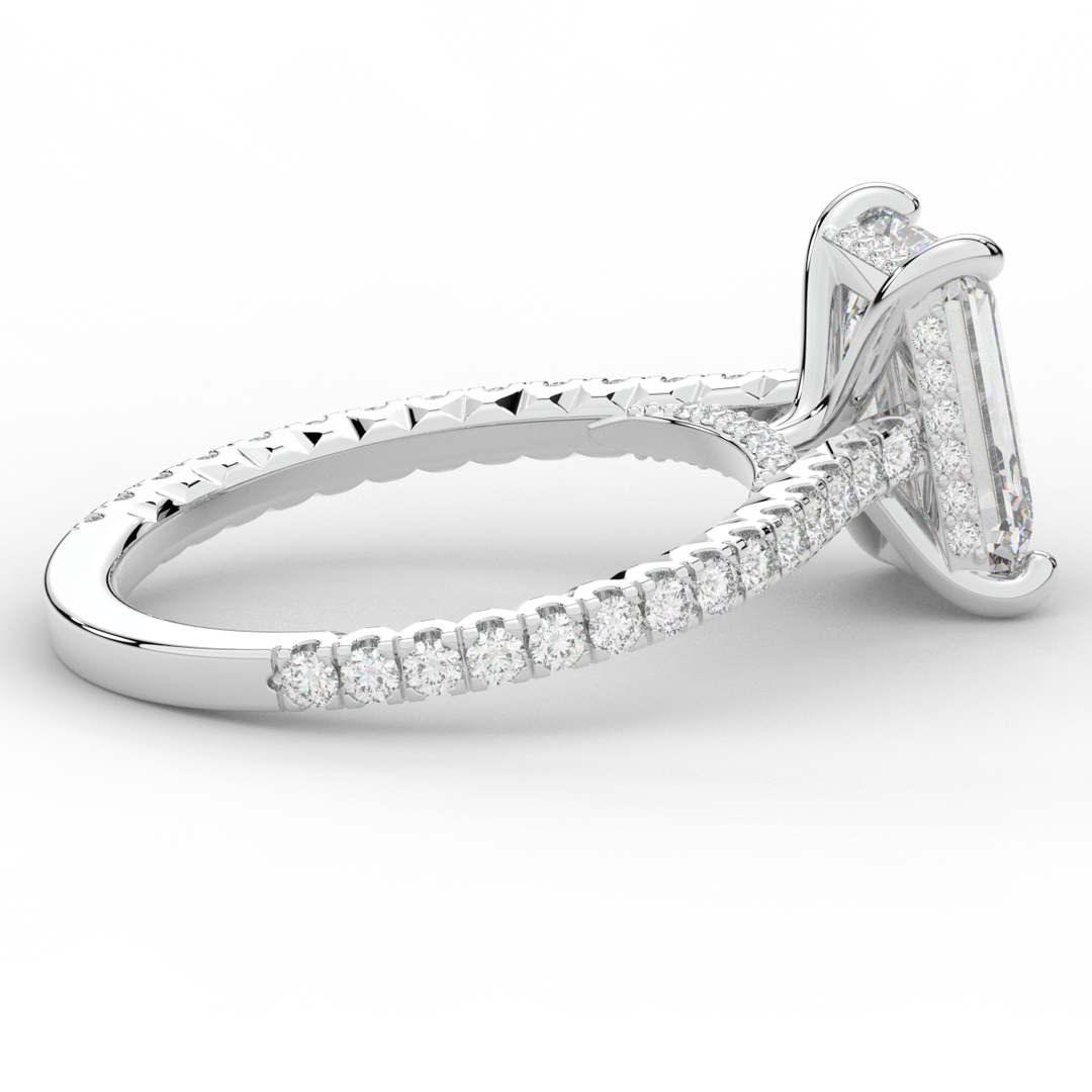 3.50CT.TW EMERALD CUT LAB DIAMOND UNDERHALO SOLITAIRE ENGAGEMENT RING - Nazarelle
