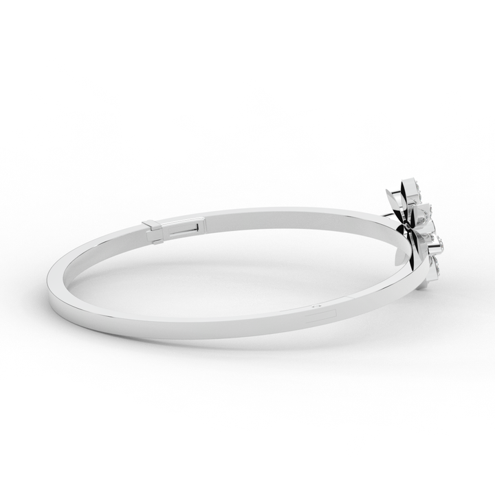 0.40CT.TW ROUND LAB BEZEL AND PRONG SET FLOWER DIAMOND BANGLE - Nazarelle