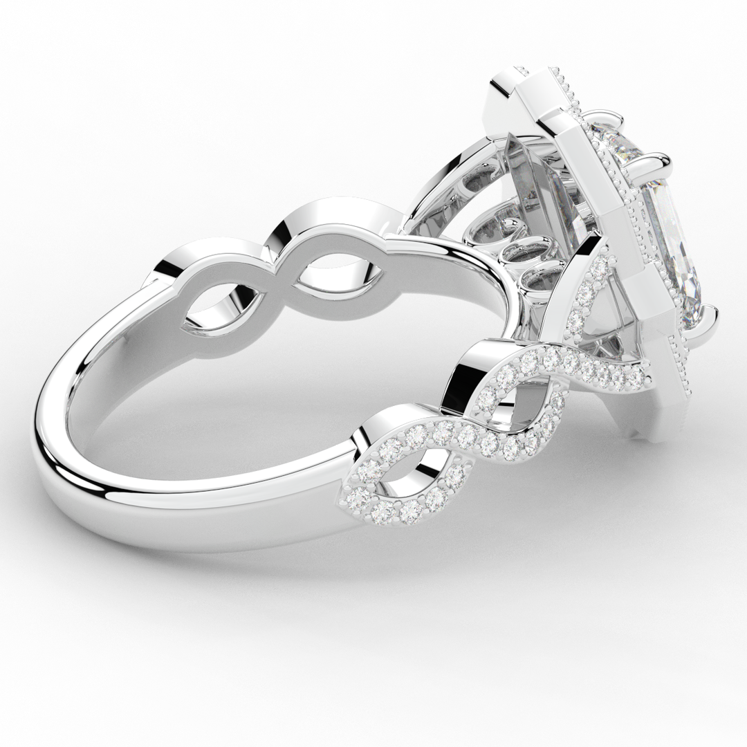 1.90CT.TW EMERALD CUT LAB DIAMOND HALO ENGAGEMENT RING - Nazarelle