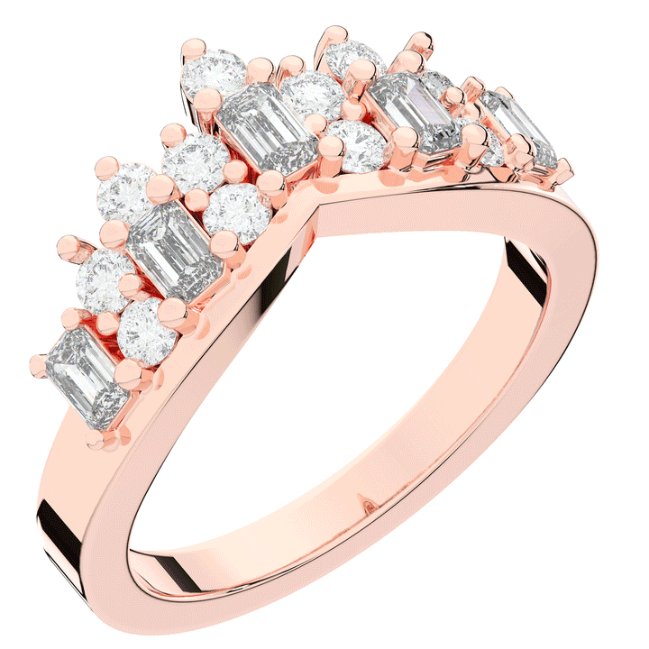 0.90CT.TW ROUND AND EMERALD CUT LAB DIAMOND CURVED WEDDING BAND - Nazarelle