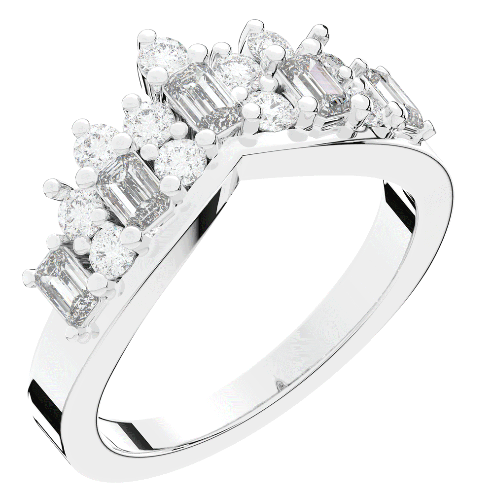 0.90CT.TW ROUND AND EMERALD CUT LAB DIAMOND CURVED WEDDING BAND - Nazarelle