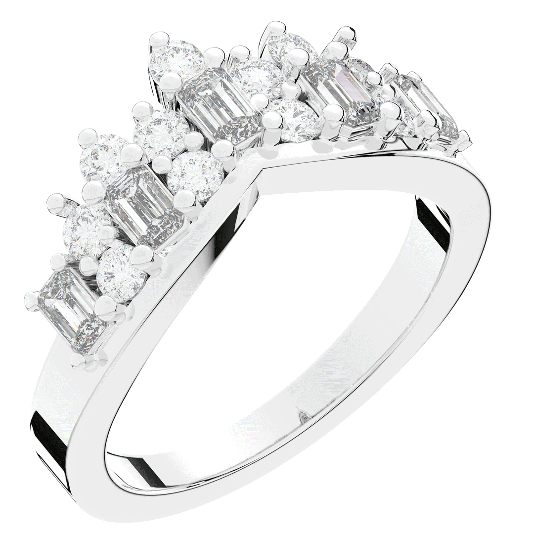 0.90CT.TW ROUND AND EMERALD CUT LAB DIAMOND CURVED WEDDING BAND - Nazarelle