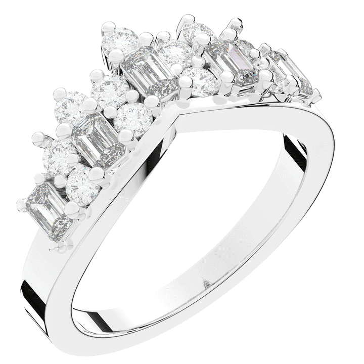 0.90CT.TW ROUND AND EMERALD CUT LAB DIAMOND CURVED WEDDING BAND - Nazarelle