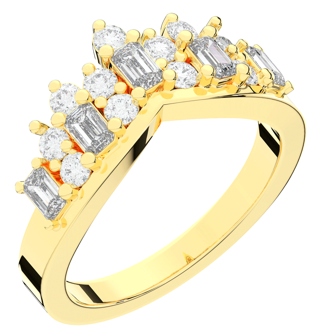 0.90CT.TW ROUND AND EMERALD CUT LAB DIAMOND CURVED WEDDING BAND - Nazarelle