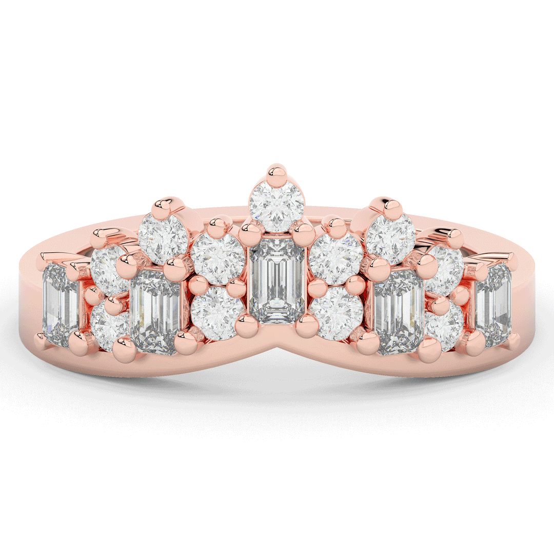 0.90CT.TW ROUND AND EMERALD CUT LAB DIAMOND CURVED WEDDING BAND - Nazarelle