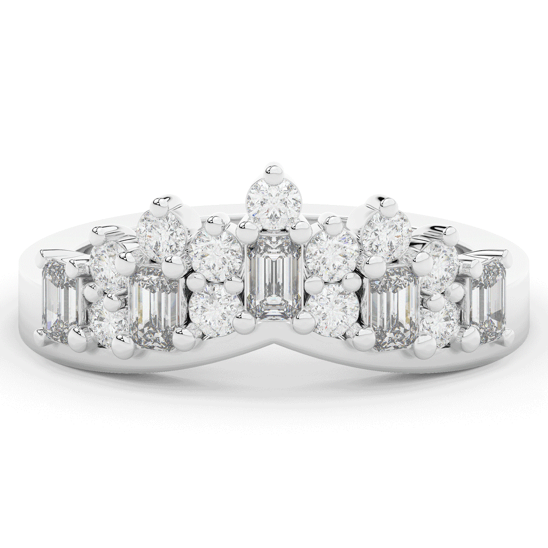 0.90CT.TW ROUND AND EMERALD CUT LAB DIAMOND CURVED WEDDING BAND - Nazarelle