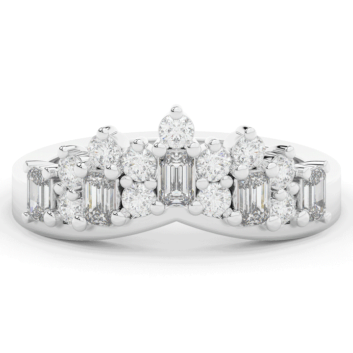 0.90CT.TW ROUND AND EMERALD CUT LAB DIAMOND CURVED WEDDING BAND - Nazarelle