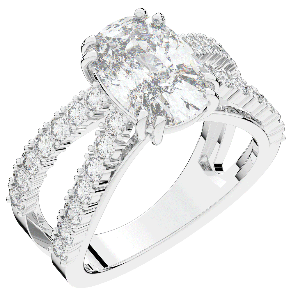 3.75CT.TW CUSHION LAB DIAMOND SPLIT BAND ENGAGEMENT RING - Nazarelle