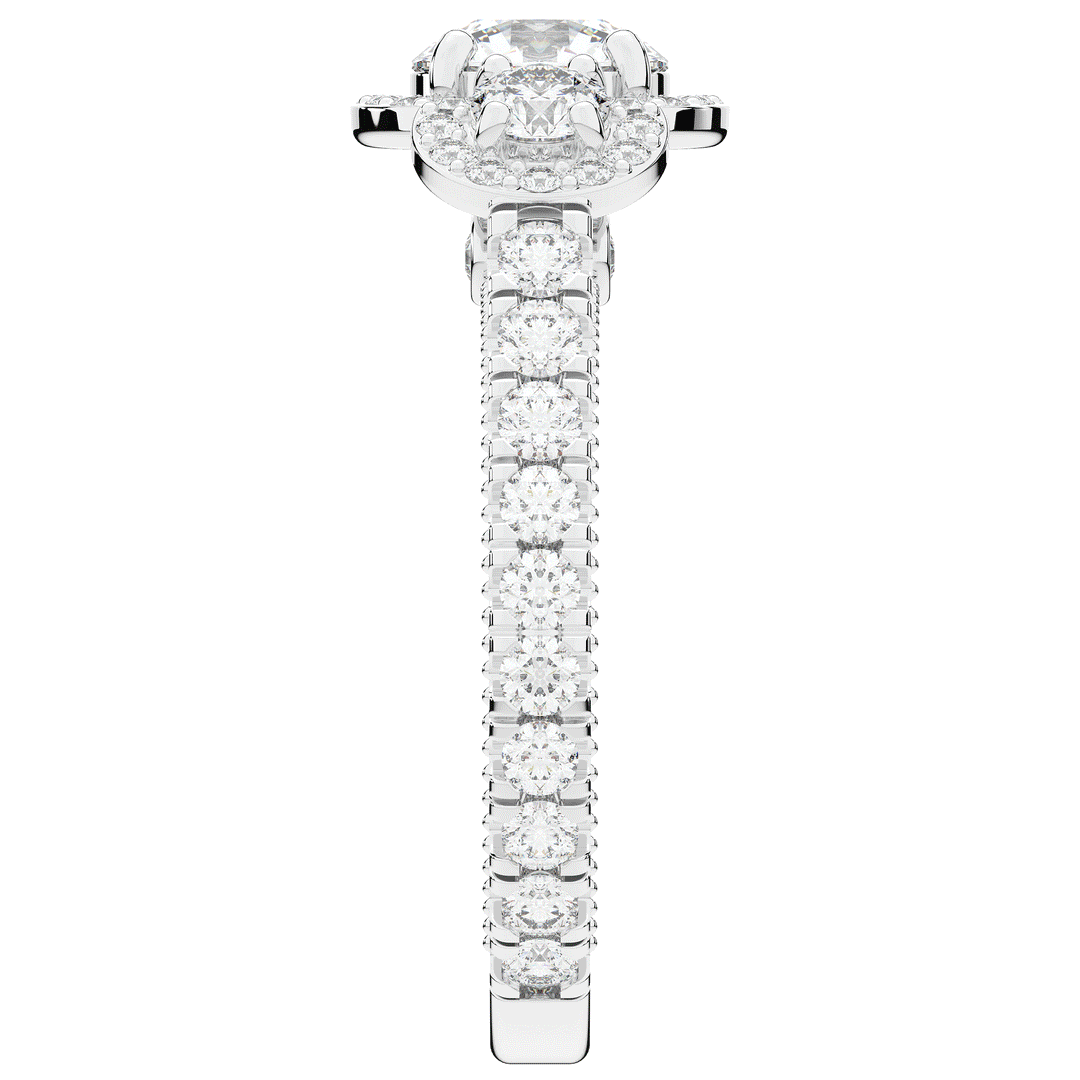 2.15CT.TW ROUND LAB DIAMOND 3 STONE HALO ENGAGEMENT RING - Nazarelle