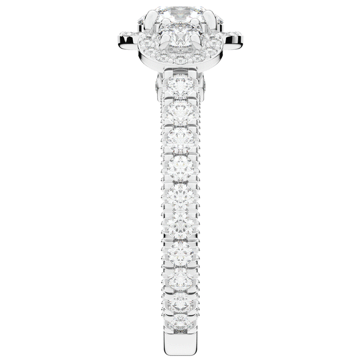 2.15CT.TW ROUND LAB DIAMOND 3 STONE HALO ENGAGEMENT RING - Nazarelle