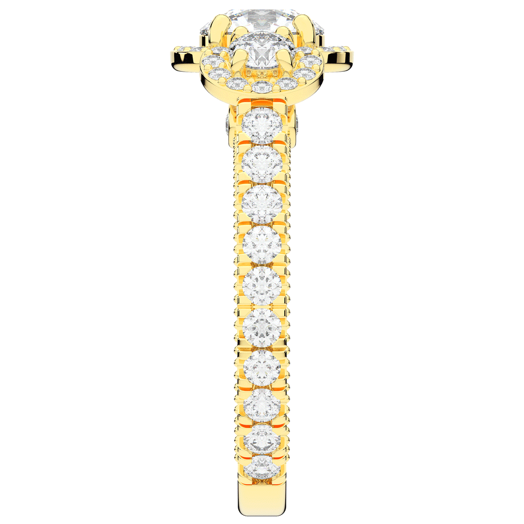 2.15CT.TW ROUND LAB DIAMOND 3 STONE HALO ENGAGEMENT RING - Nazarelle