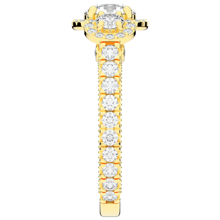 2.15CT.TW ROUND LAB DIAMOND 3 STONE HALO ENGAGEMENT RING - Nazarelle