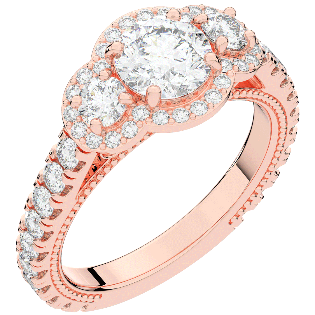 2.15CT.TW ROUND LAB DIAMOND 3 STONE HALO ENGAGEMENT RING - Nazarelle