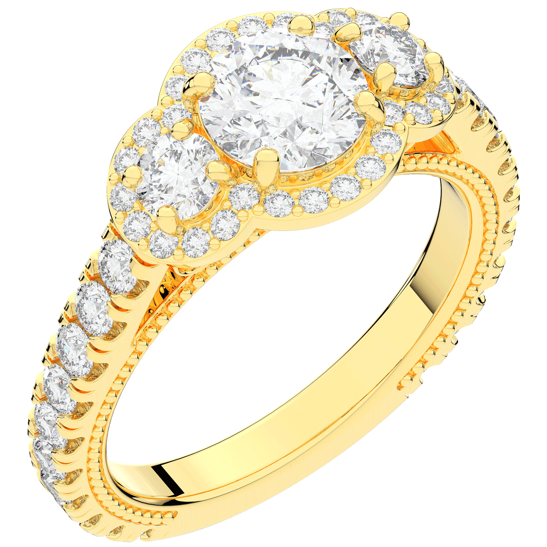 2.15CT.TW ROUND LAB DIAMOND 3 STONE HALO ENGAGEMENT RING - Nazarelle