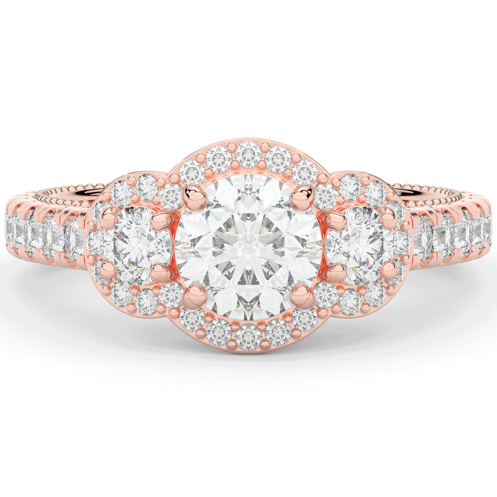 2.15CT.TW ROUND LAB DIAMOND 3 STONE HALO ENGAGEMENT RING - Nazarelle