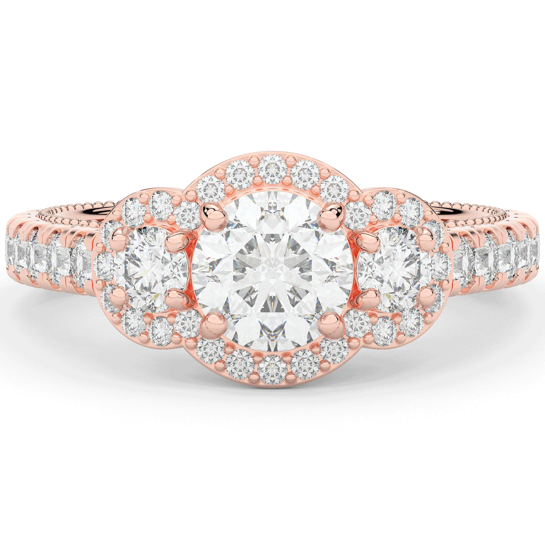 2.15CT.TW ROUND LAB DIAMOND 3 STONE HALO ENGAGEMENT RING - Nazarelle