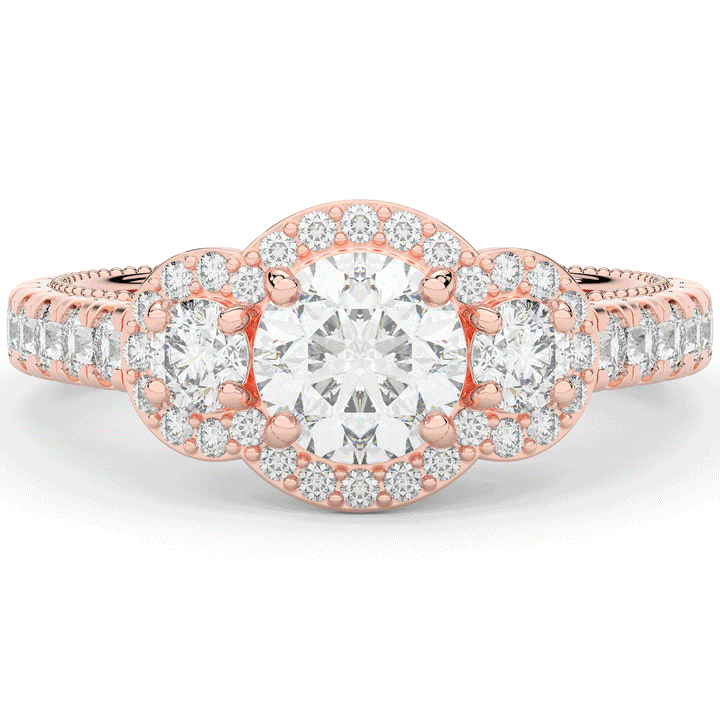 2.15CT.TW ROUND LAB DIAMOND 3 STONE HALO ENGAGEMENT RING - Nazarelle