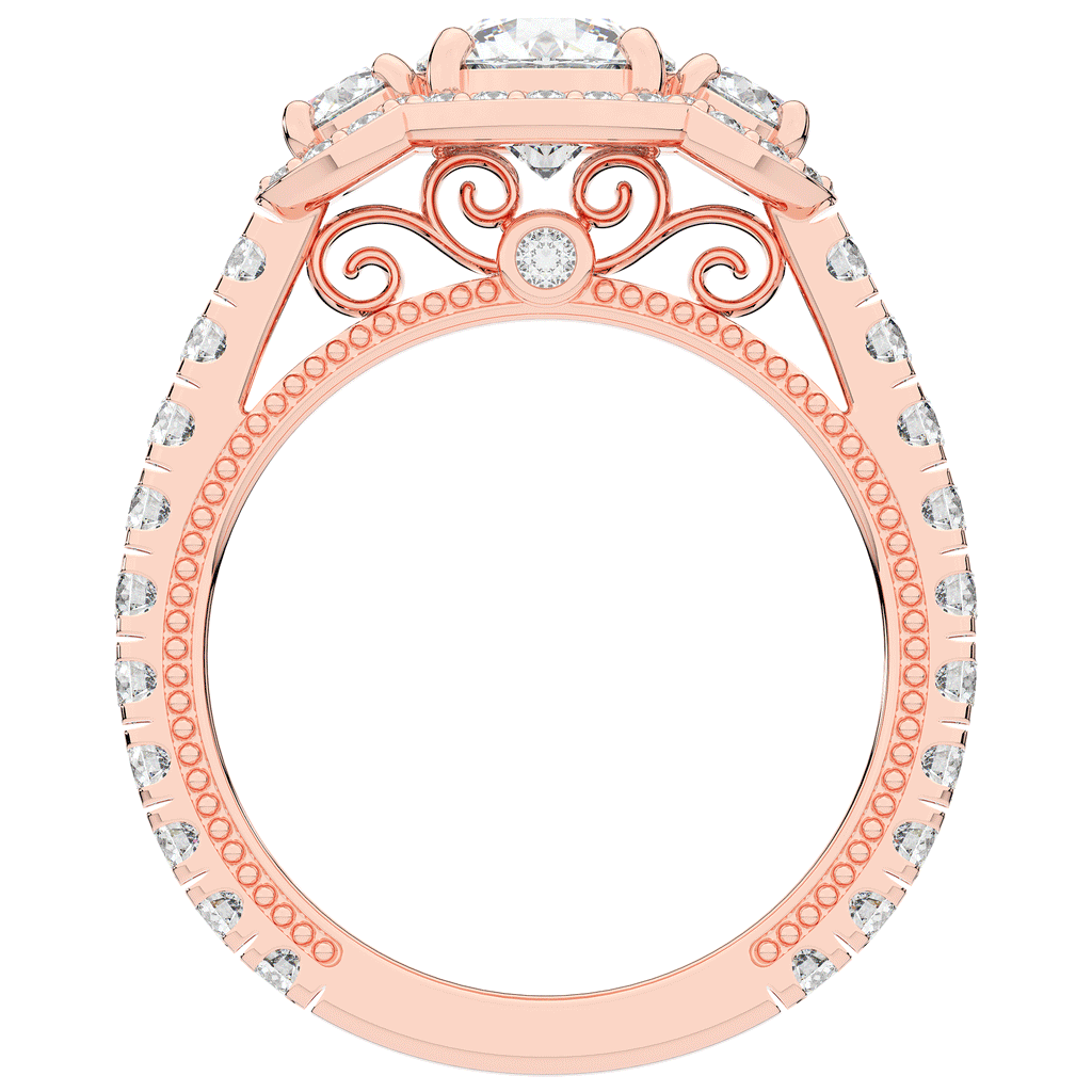 2.15CT.TW ROUND LAB DIAMOND 3 STONE HALO ENGAGEMENT RING - Nazarelle