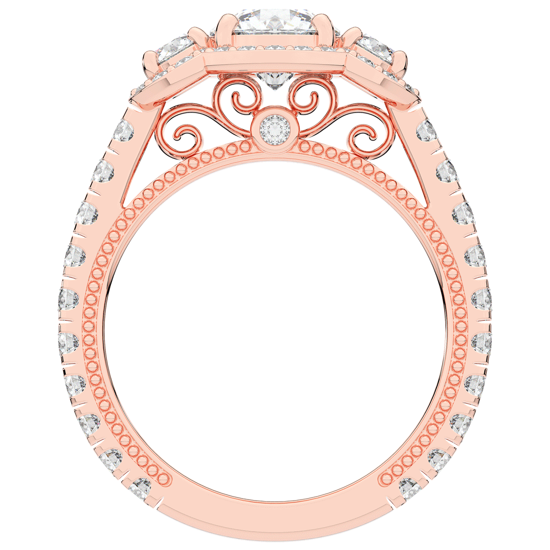 2.15CT.TW ROUND LAB DIAMOND 3 STONE HALO ENGAGEMENT RING - Nazarelle