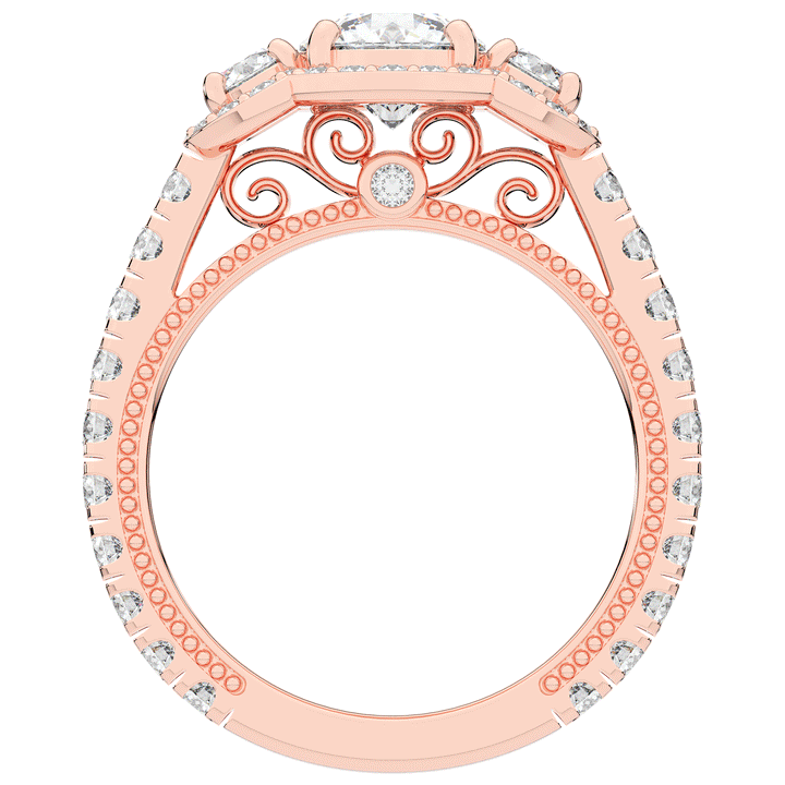 2.15CT.TW ROUND LAB DIAMOND 3 STONE HALO ENGAGEMENT RING - Nazarelle