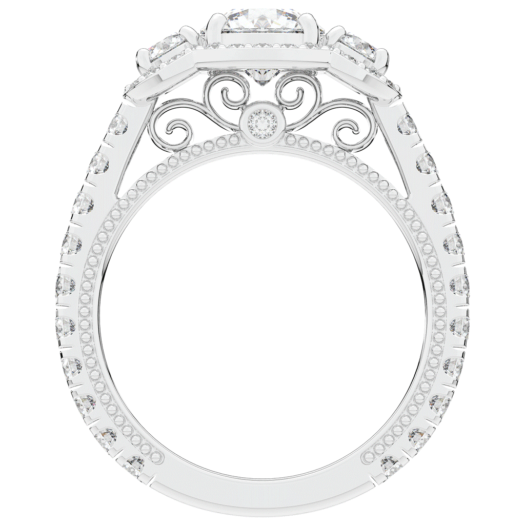2.15CT.TW ROUND LAB DIAMOND 3 STONE HALO ENGAGEMENT RING - Nazarelle