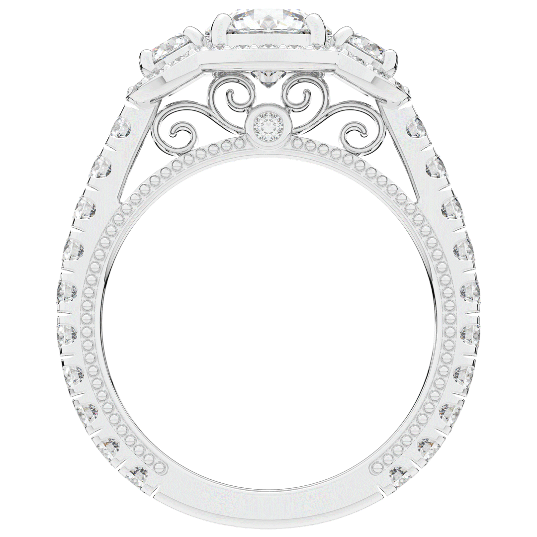 2.15CT.TW ROUND LAB DIAMOND 3 STONE HALO ENGAGEMENT RING - Nazarelle