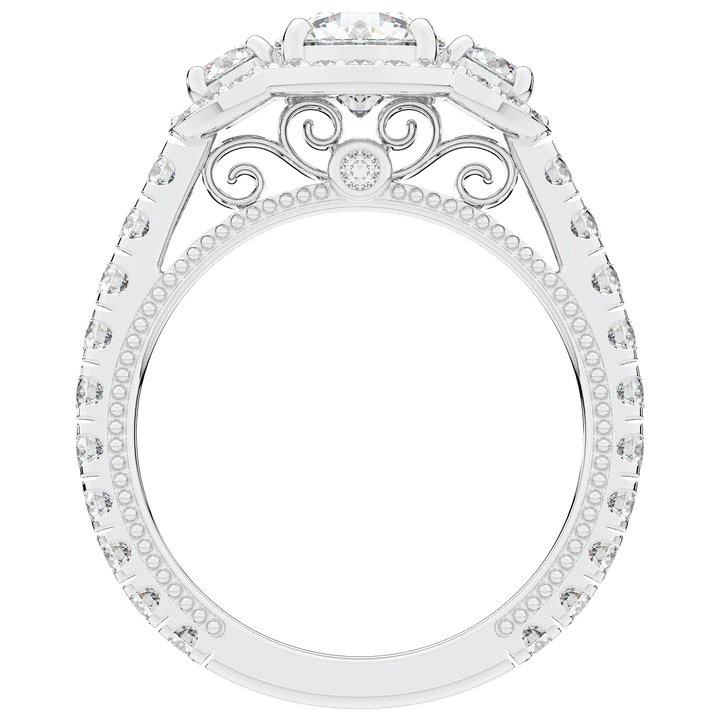 2.15CT.TW ROUND LAB DIAMOND 3 STONE HALO ENGAGEMENT RING - Nazarelle