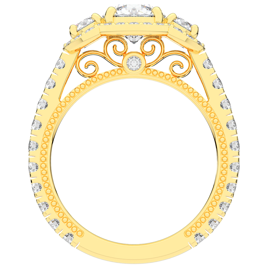 2.15CT.TW ROUND LAB DIAMOND 3 STONE HALO ENGAGEMENT RING - Nazarelle