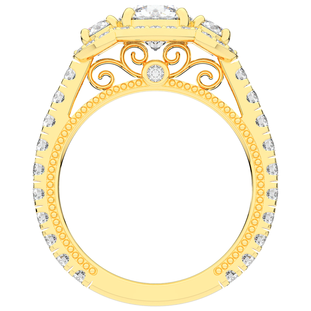 2.15CT.TW ROUND LAB DIAMOND 3 STONE HALO ENGAGEMENT RING - Nazarelle