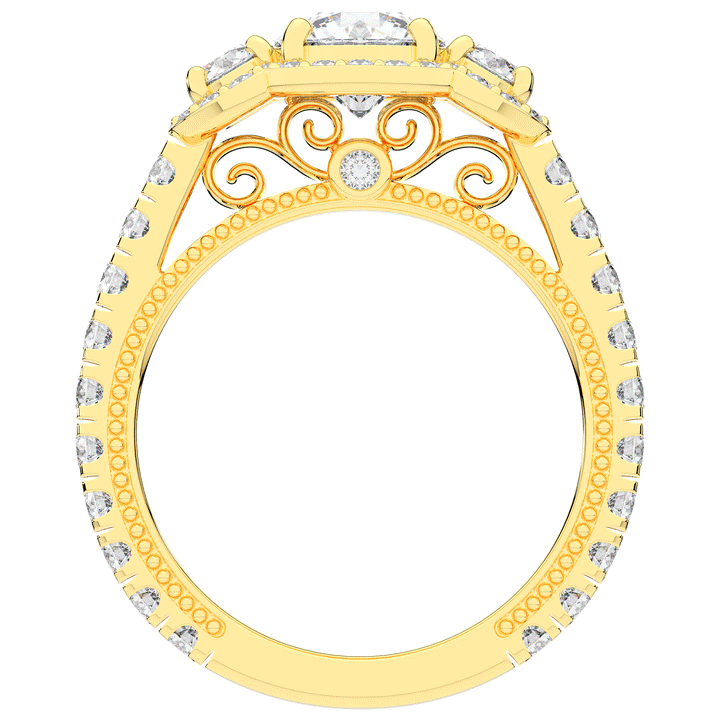 2.15CT.TW ROUND LAB DIAMOND 3 STONE HALO ENGAGEMENT RING - Nazarelle