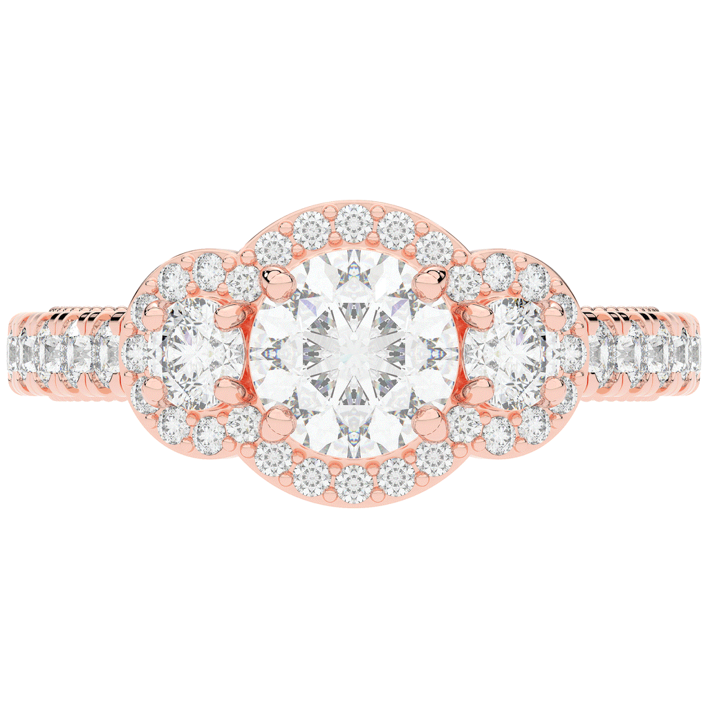 2.15CT.TW ROUND LAB DIAMOND 3 STONE HALO ENGAGEMENT RING - Nazarelle