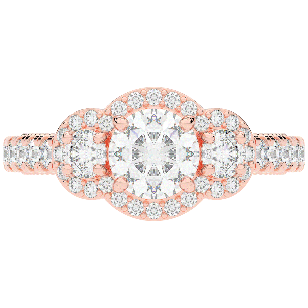 2.15CT.TW ROUND LAB DIAMOND 3 STONE HALO ENGAGEMENT RING - Nazarelle